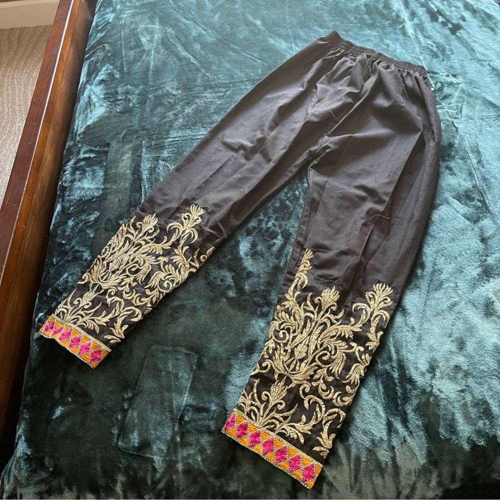 Womens desi Indian Pakistani embroidered black trouser brand new size small 1pc